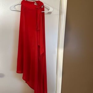 Red high low top with stretch pants to match